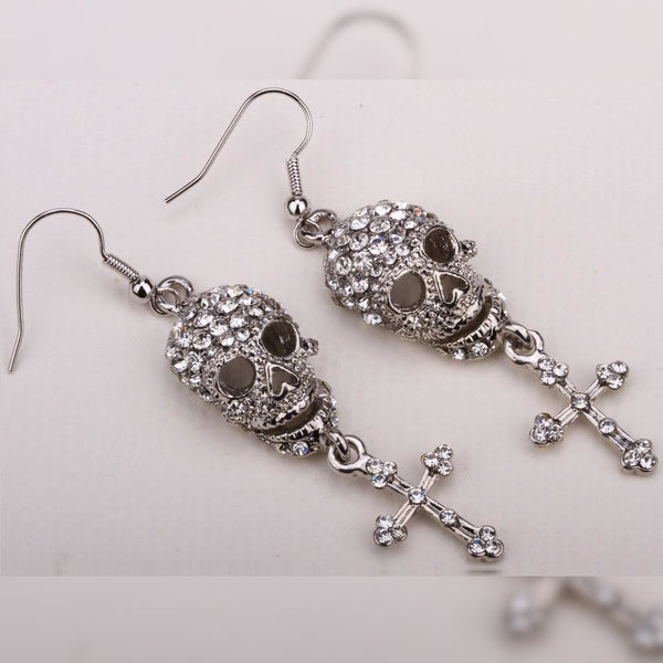 Skull Rhinestone Dangle Earrings