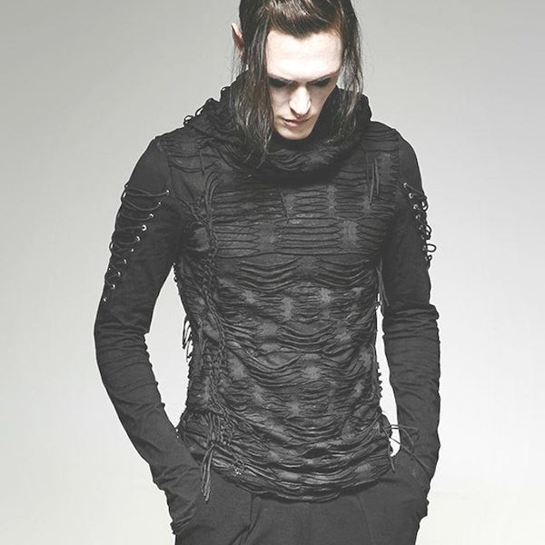 Men's Punk Rock/Street Punk Black Long Sleeve Men's shirt with hood