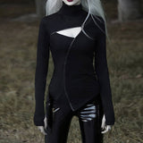 Punk Gothic Sexy Long Sleeved Top with Zippers