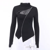 Punk Gothic Sexy Long Sleeved Top with Zippers