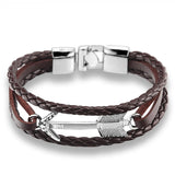 Braided Leather bracelet with Metal Arrow - Silver or Black.