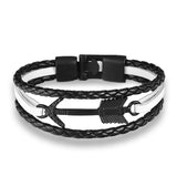Braided Leather bracelet with Metal Arrow - Silver or Black.