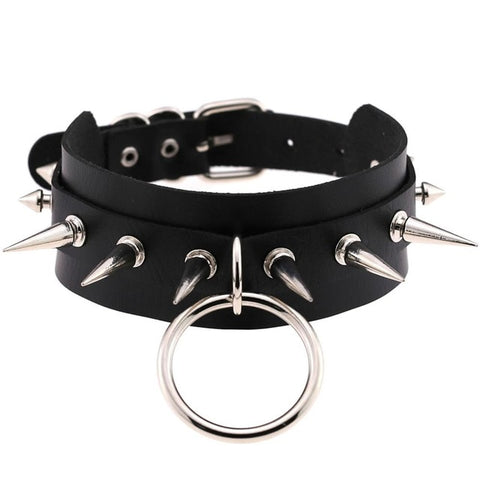 Punk / Gothic Choker Necklace with Silver Metal Spikes