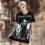 Punk Gothic Loose T-Shirt with Cat/Skull print