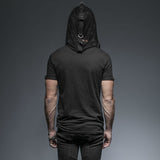 Men's Gothic/Steampunk black sexy hooded Tee with buckles and mesh