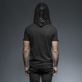 Men's Gothic/Steampunk black sexy hooded Tee with buckles and mesh