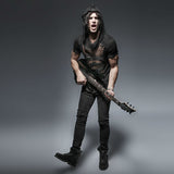 Men's Gothic/Steampunk black sexy hooded Tee with buckles and mesh