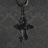 Large Gothic Cross Earrings with Black Rose Detail.