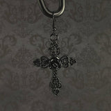 Large Gothic Cross Earrings with Black Rose Detail.