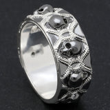 Black or Silver White Skull Ring Rhodium Plated