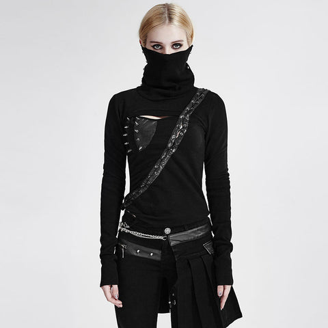 Goth Punk/Steampunk Black Top with high turtle neck and Studs