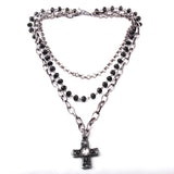 Three Layered Street Punk Necklace with Cross