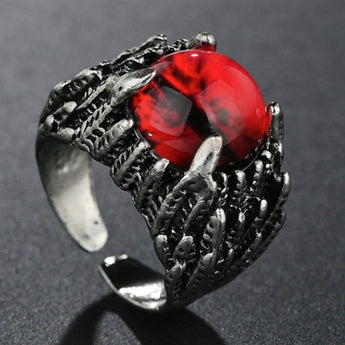 Gothic Dark Silver Color Plated Ring with Faux Red Stone