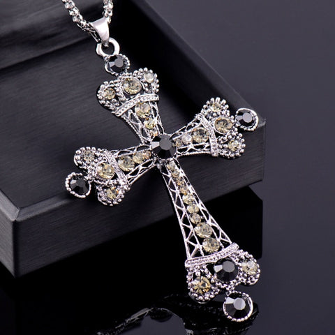 Vintage Large Cross Pendant with Long Chain