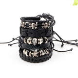 Multilayered Black Leather Bracelet with Metal Accents