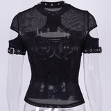 Goth Punk Black Tops with Faux Leather Details and Studs