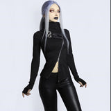 Gothic Punk Longsleeved Slim Top with Buckles and Zippers