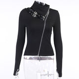 Gothic Punk Longsleeved Slim Top with Buckles and Zippers