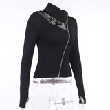 Gothic Punk Longsleeved Slim Top with Buckles and Zippers