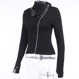 Gothic Punk Longsleeved Slim Top with Buckles and Zippers