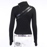 Gothic Punk Longsleeved Slim Top with Buckles and Zippers