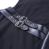 Gothic Punk Longsleeved Slim Top with Buckles and Zippers