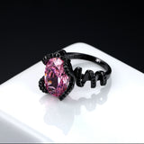 LARGE OVAL PINK/BLACK CUBIC ZIRCONIA RING