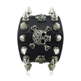 Goth Punk Cuff Bracelet with Spikes Rivet and Skull Details