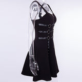 Gothic Black Mini Dress with Buckles