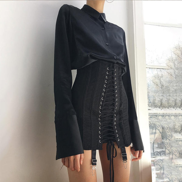 Gothic Punk Lace Up Mini Skirt