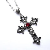 Large Gothic Cross with raised Red Faux crystal stone.