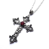 Large Gothic Cross with raised Red Faux crystal stone.