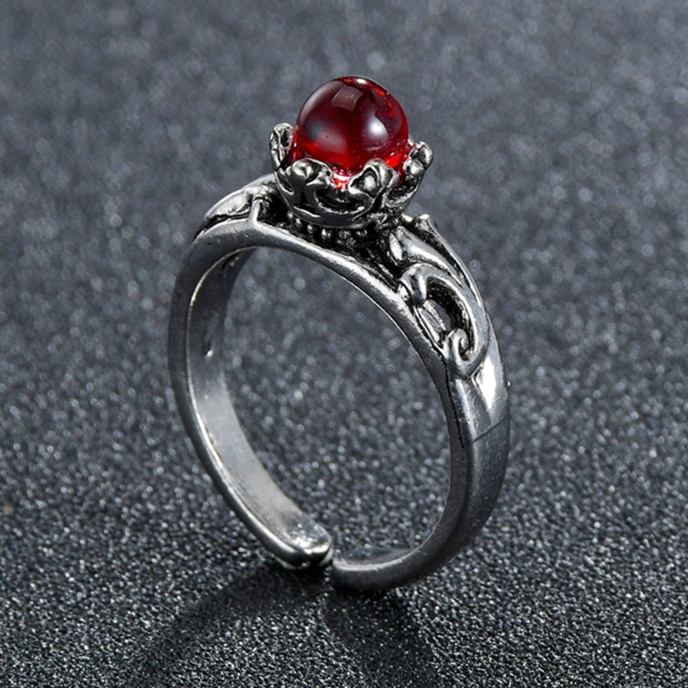 Sleek Gothic Vintage Ring with Faux Round Red PurePunkRock