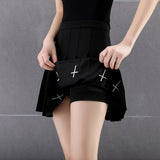 Black (or White) High Waist Mini Pleated Skirt with Cross Details