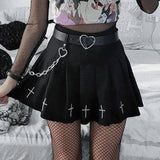 Black (or White) High Waist Mini Pleated Skirt with Cross Details