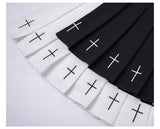Black (or White) High Waist Mini Pleated Skirt with Cross Details