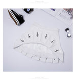 Black (or White) High Waist Mini Pleated Skirt with Cross Details