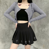 Black (or White) High Waist Mini Pleated Skirt with Cross Details