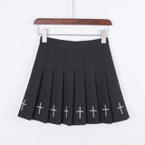 Black (or White) High Waist Mini Pleated Skirt with Cross Details