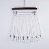 Black (or White) High Waist Mini Pleated Skirt with Cross Details