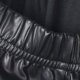 Slim Black Faux Leather Leggings  with Transparent Mesh Splicing