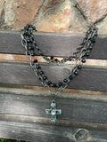 Three Layered Street Punk Necklace with Cross