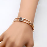 Sleek Street Punk Industrial Cuff Bracelet with two small rivets.