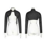 Punk Military Cropped Jacket with suspenders