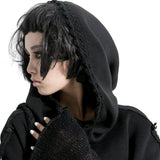 Street Punk / Gothic Black Scarf with Hood - wrap Knit