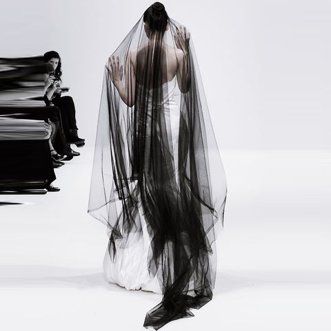 Black Cathedral Length Tulle Wedding Veil.