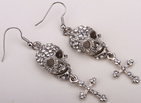 Skull Rhinestone Dangle Earrings