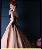 Romantic Black, & Vintage Pink Wedding Dress with Black Tulle and Beading