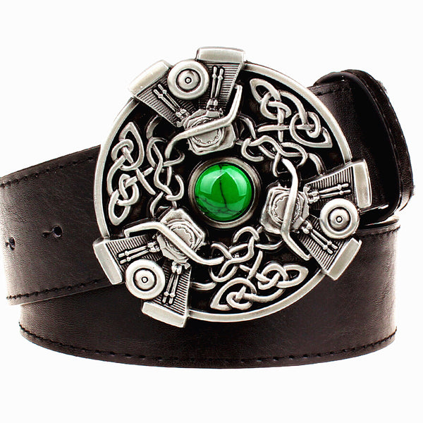 Retro faux leather belt with Celtic Knot Metal Buckle