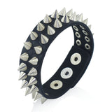 1977 Punk Spiked Rivet Cone Studded Black Leather bracelet